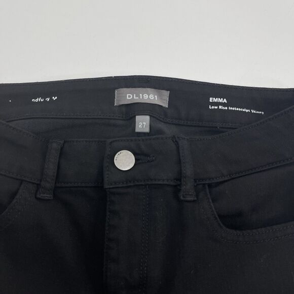 DL1961 Emma Riker Jeans Womens Sz 27 Instasculpt Black Stretch Denim Low Rise - Picture 3 of 5